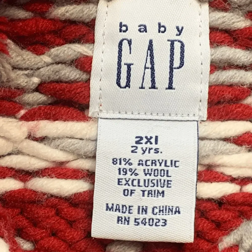 Baby GAP Fair Isle Nordic Knit Cardigan Sweater Red Cream 2 Years Wool Blend